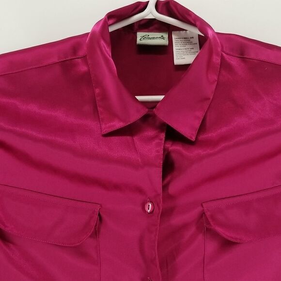 Penmans Blouse Womens Size Small Dark Pink Long Sleeve Full Button Front Pockets - Picture 2 of 9